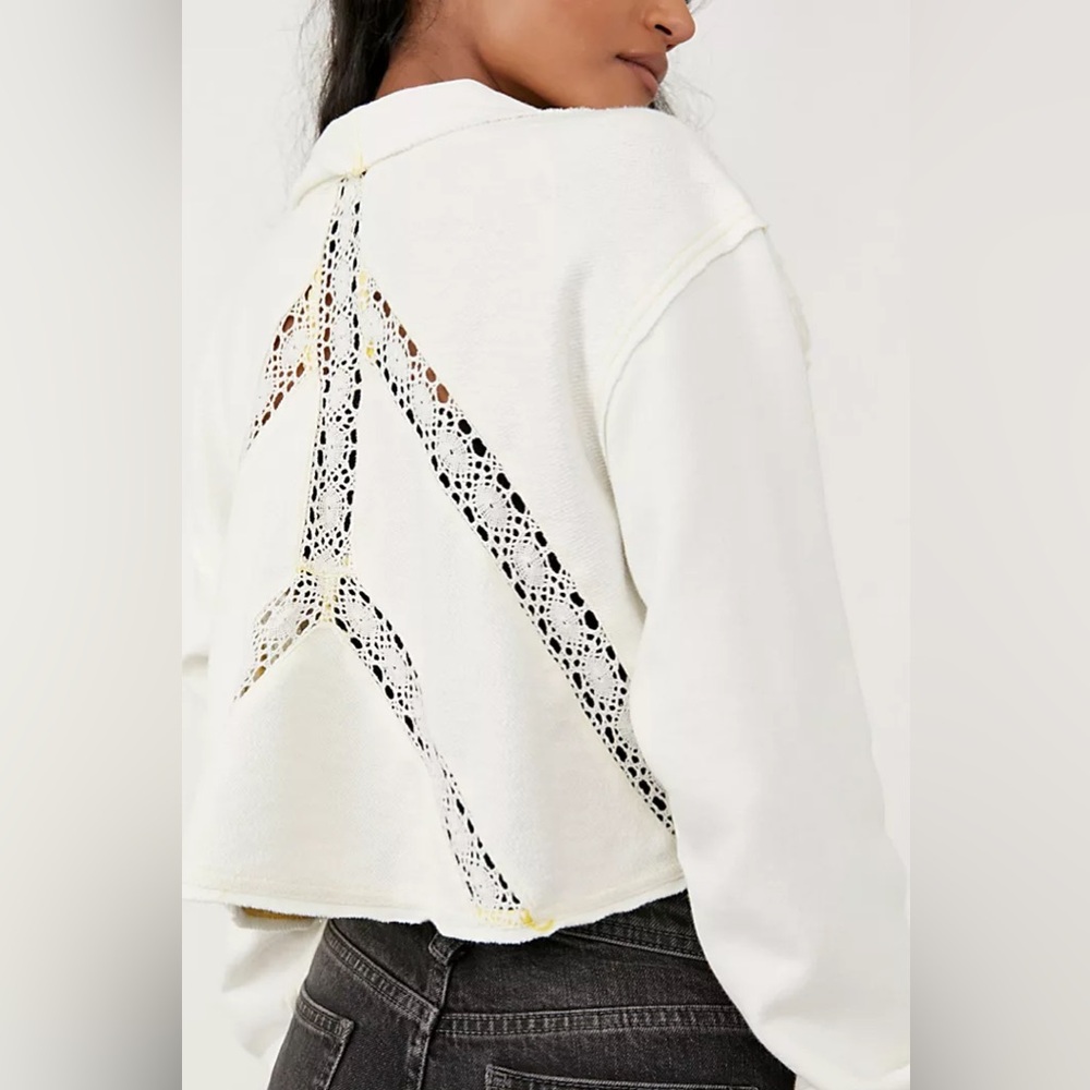We The Free By Free People White/Yellow Lost Cause Open Cardigan sz L/Large